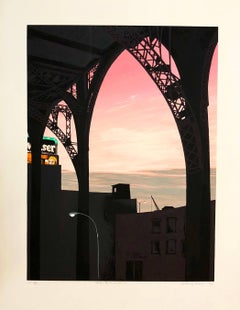 Large Modernist Silkscreen Screenprint 'Under Riverside Drive' NYC WPA Artist