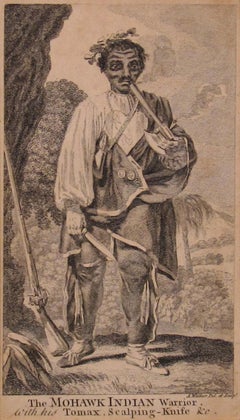 Mowhawk Indian Warrior with his Tomax, scalping Knive - 18th Century Engraving