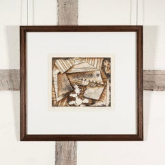 Cactus - Contemporary Abstract Brown + White Print with Hand-Colouring
