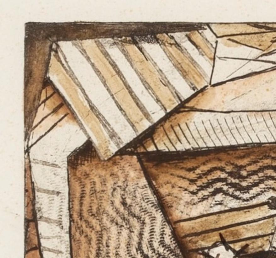 Kaktus - Zeitgenössischer abstrakter Druck in Braun und Weiß mit Handkolorierung (Beige), Abstract Print, von Anthony Whishaw