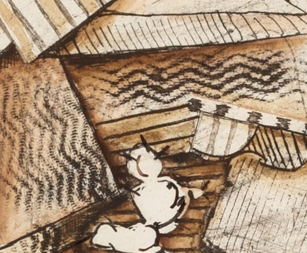 Kaktus - Zeitgenössischer abstrakter Druck in Braun und Weiß mit Handkolorierung im Angebot 1