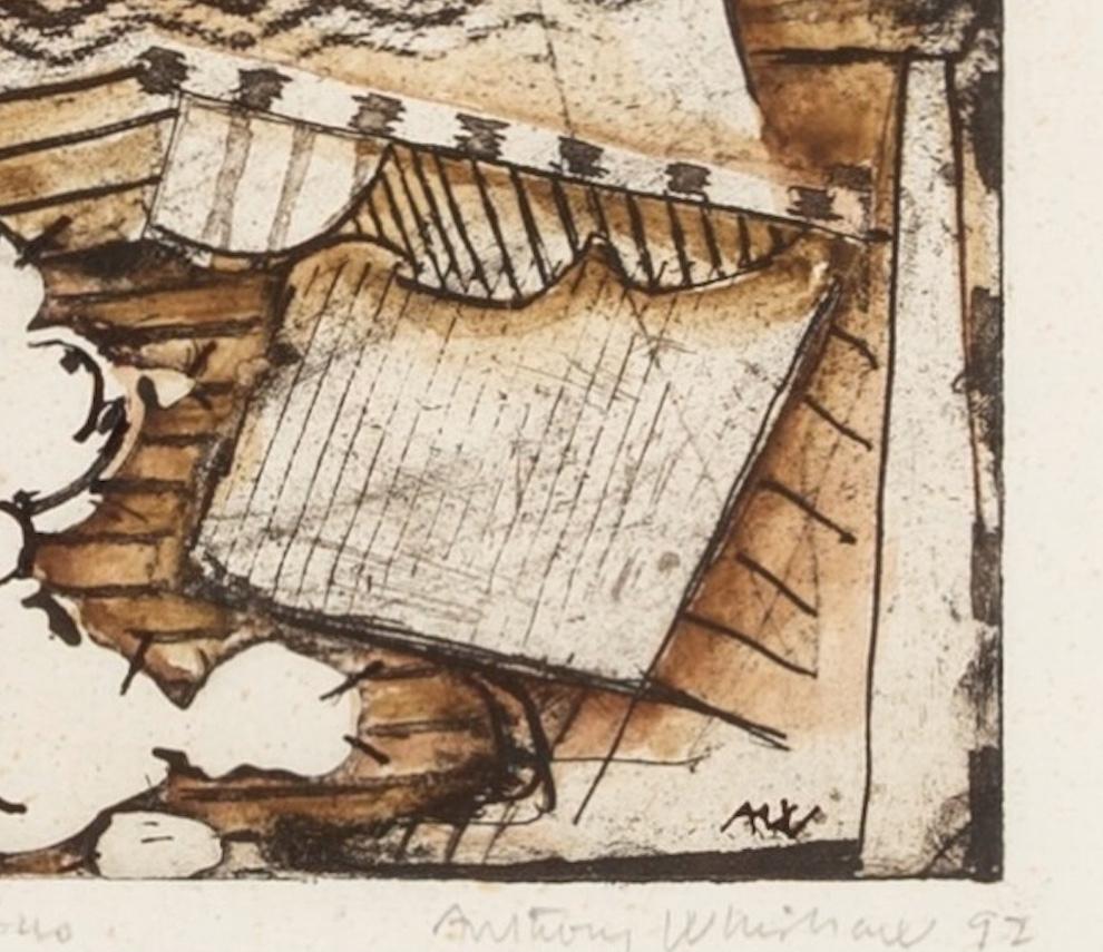 Kaktus - Zeitgenössischer abstrakter Druck in Braun und Weiß mit Handkolorierung im Angebot 2