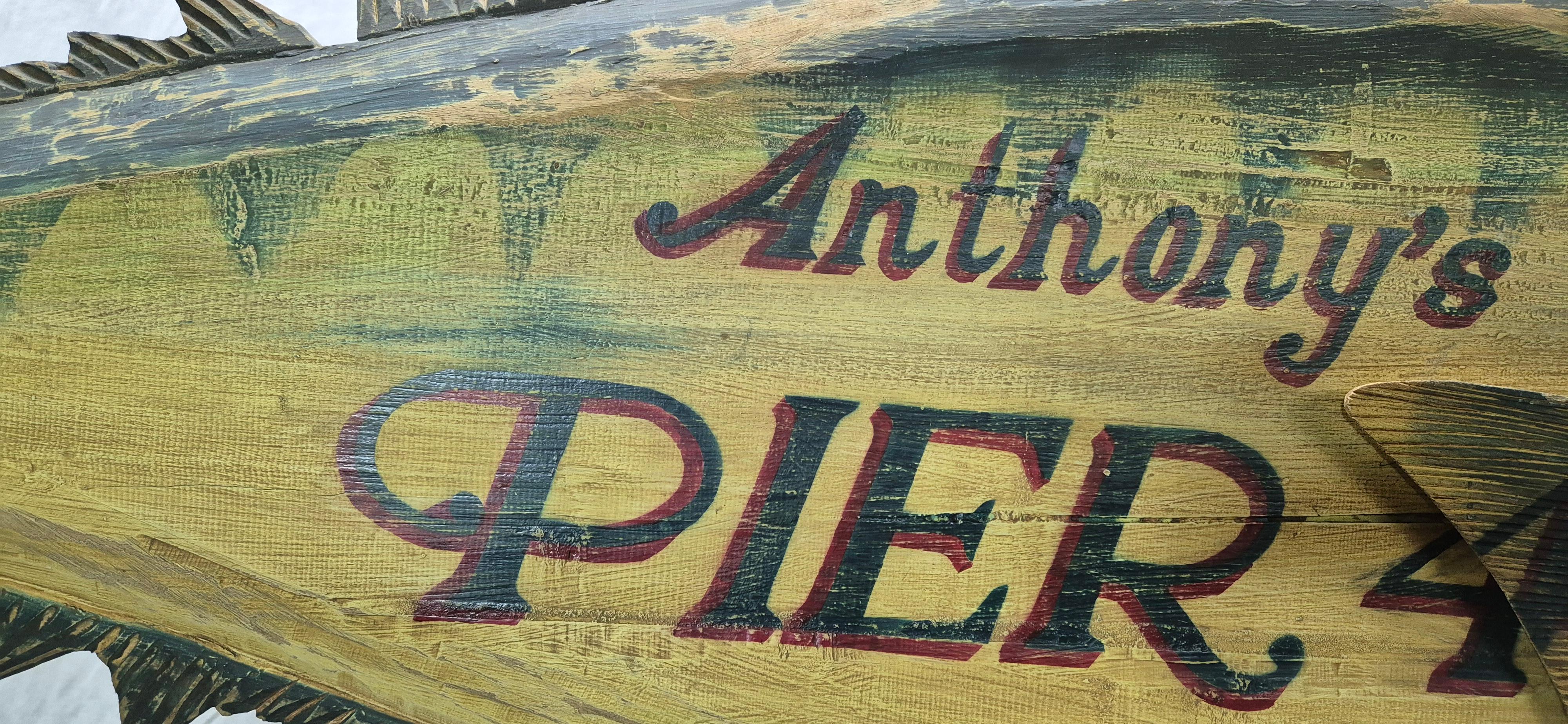 Cartel de comercio tallado de Anthony's Pier 4 en venta 1