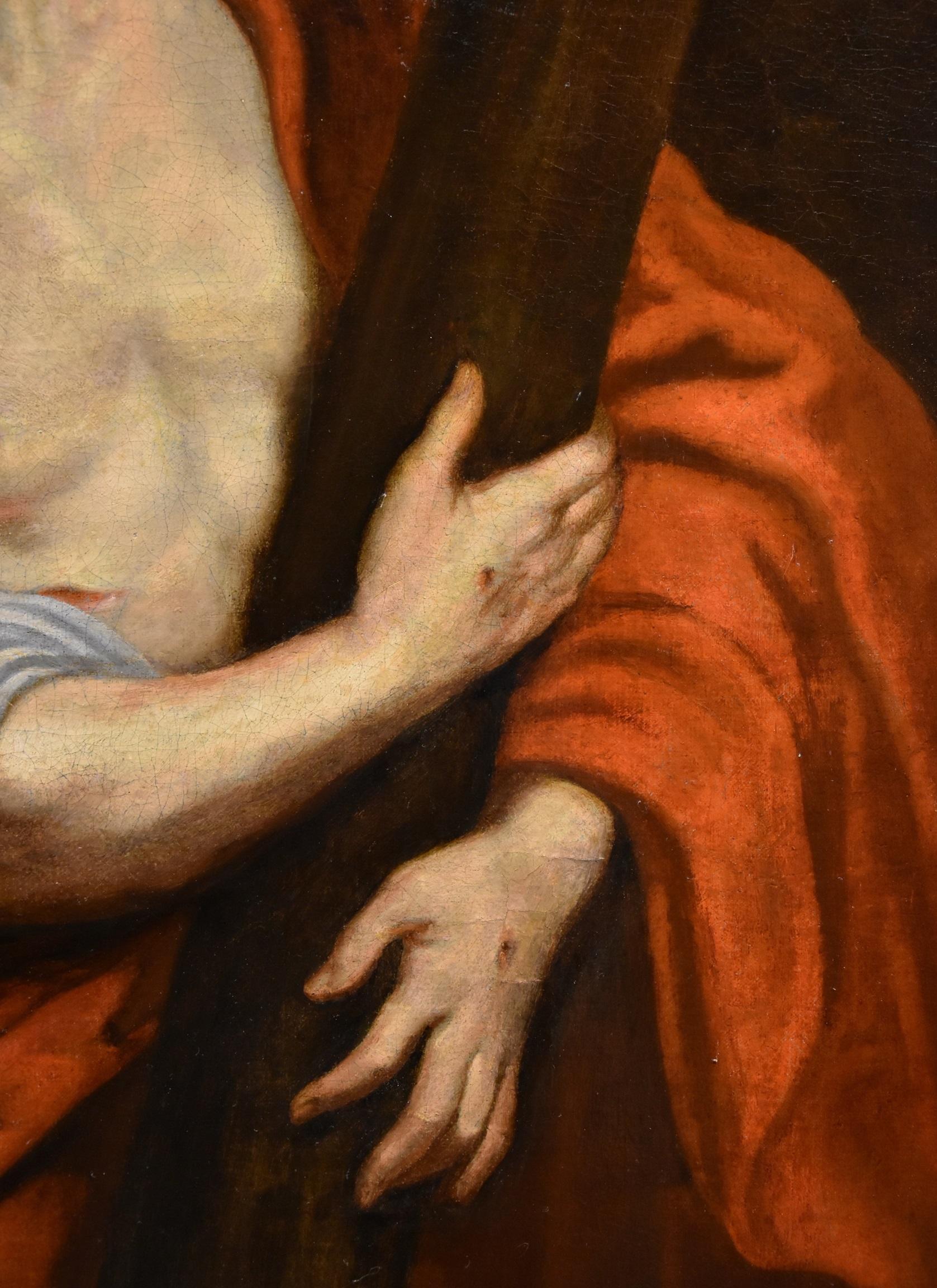 Cristo Cruz Religioso Van Dyck Siglo XVII Pintura Óleo sobre lienzo Viejo maestro en venta 11