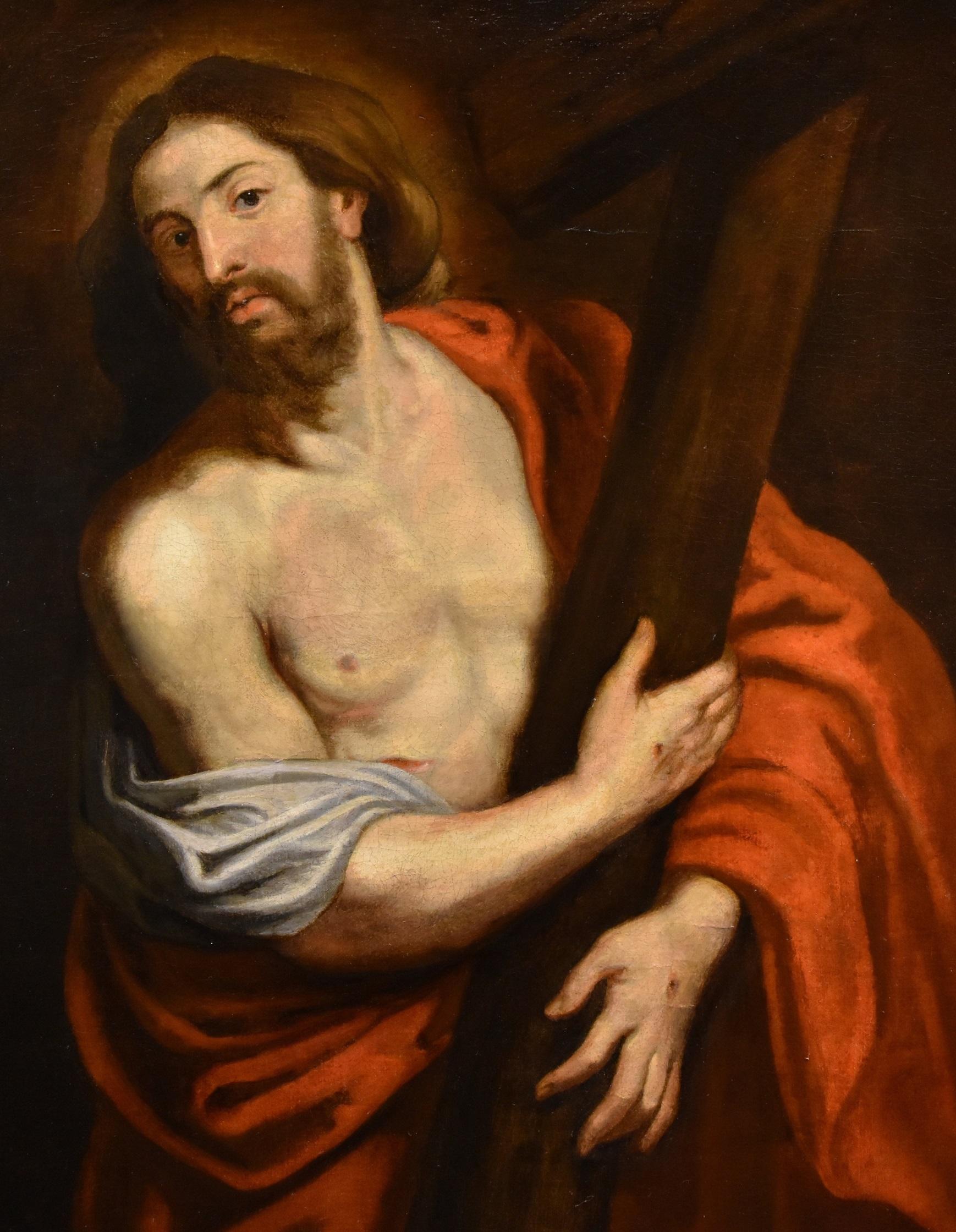 Cristo Cruz Religioso Van Dyck Siglo XVII Pintura Óleo sobre lienzo Viejo maestro en venta 1