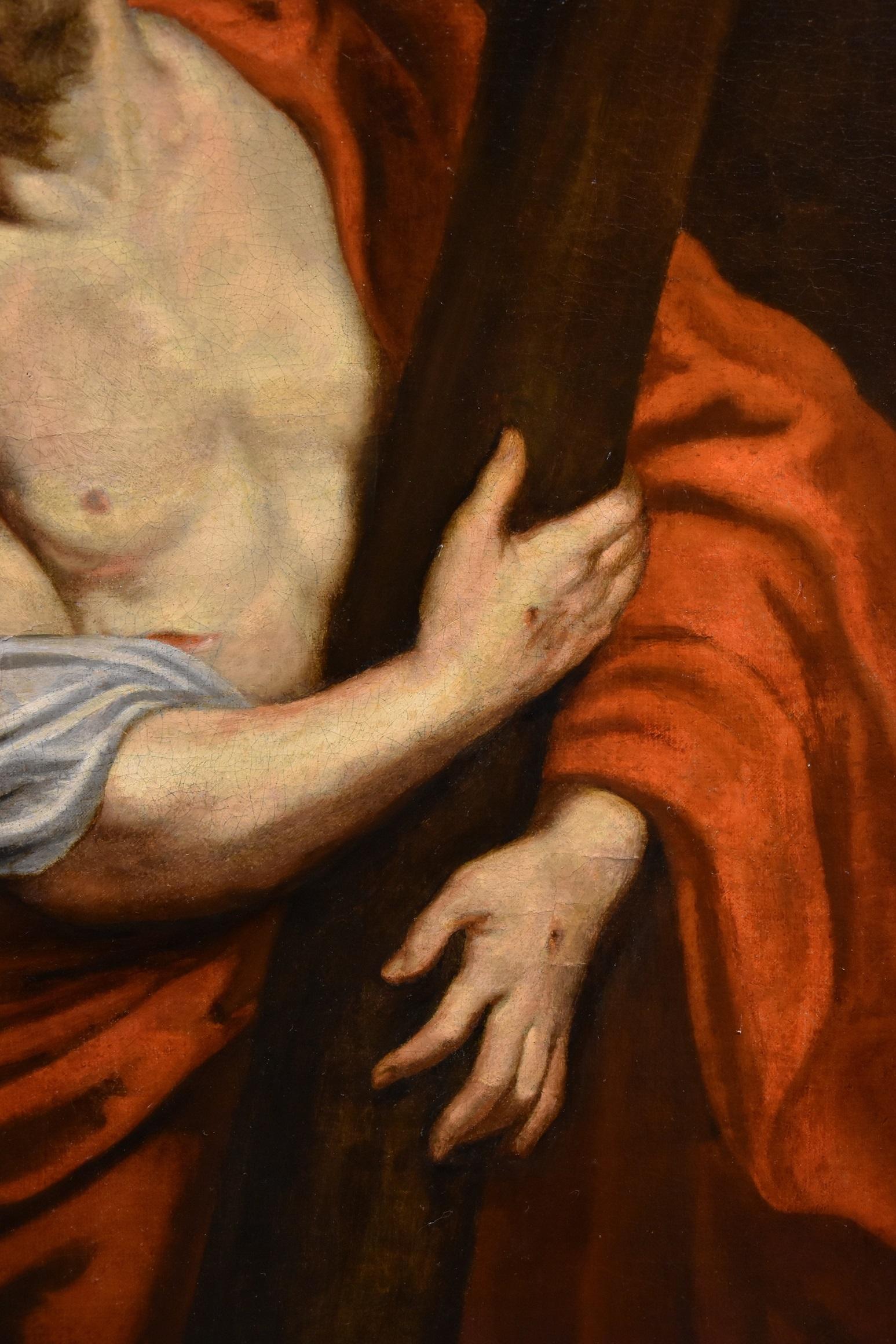 Cristo Cruz Religioso Van Dyck Siglo XVII Pintura Óleo sobre lienzo Viejo maestro en venta 4