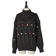 Pull en alpaga anthracite avec jacquard à points multicolores CLAUDE MONTANA Tricots