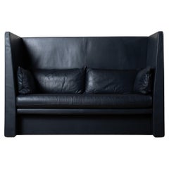 Anthracite Black Leather Coupe Sofa