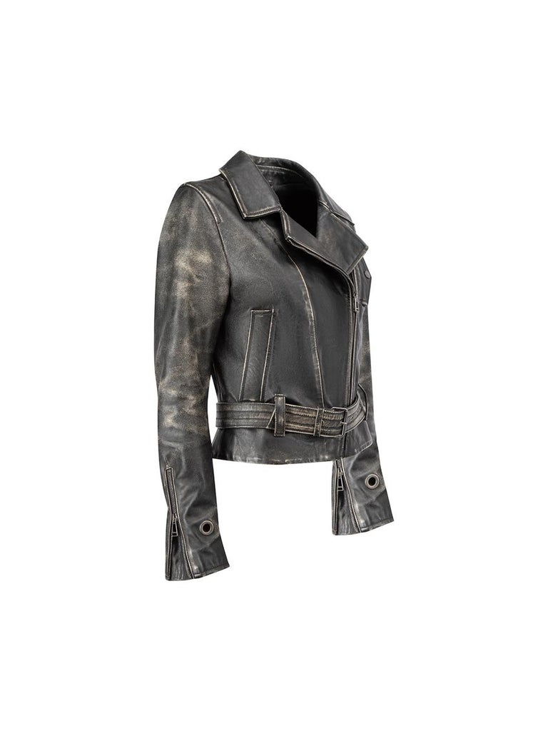 Belstaff Anthracite Distressed Leather Biker Jacket Size S For Sale at  1stDibs