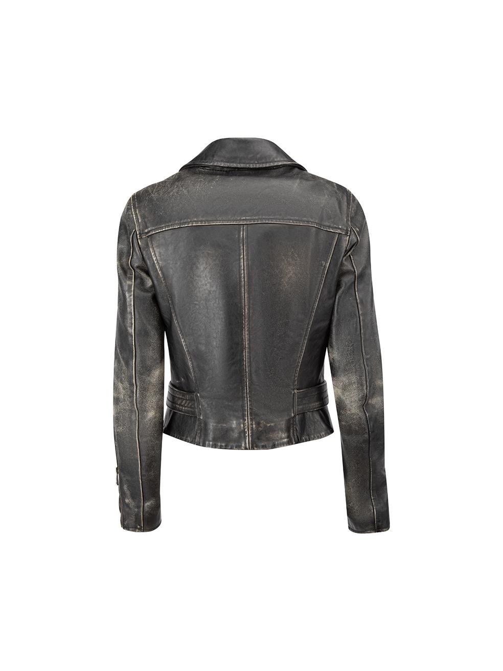 Belstaff Anthracite Distressed Leather Biker Jacket Size S In Good Condition In London, GB