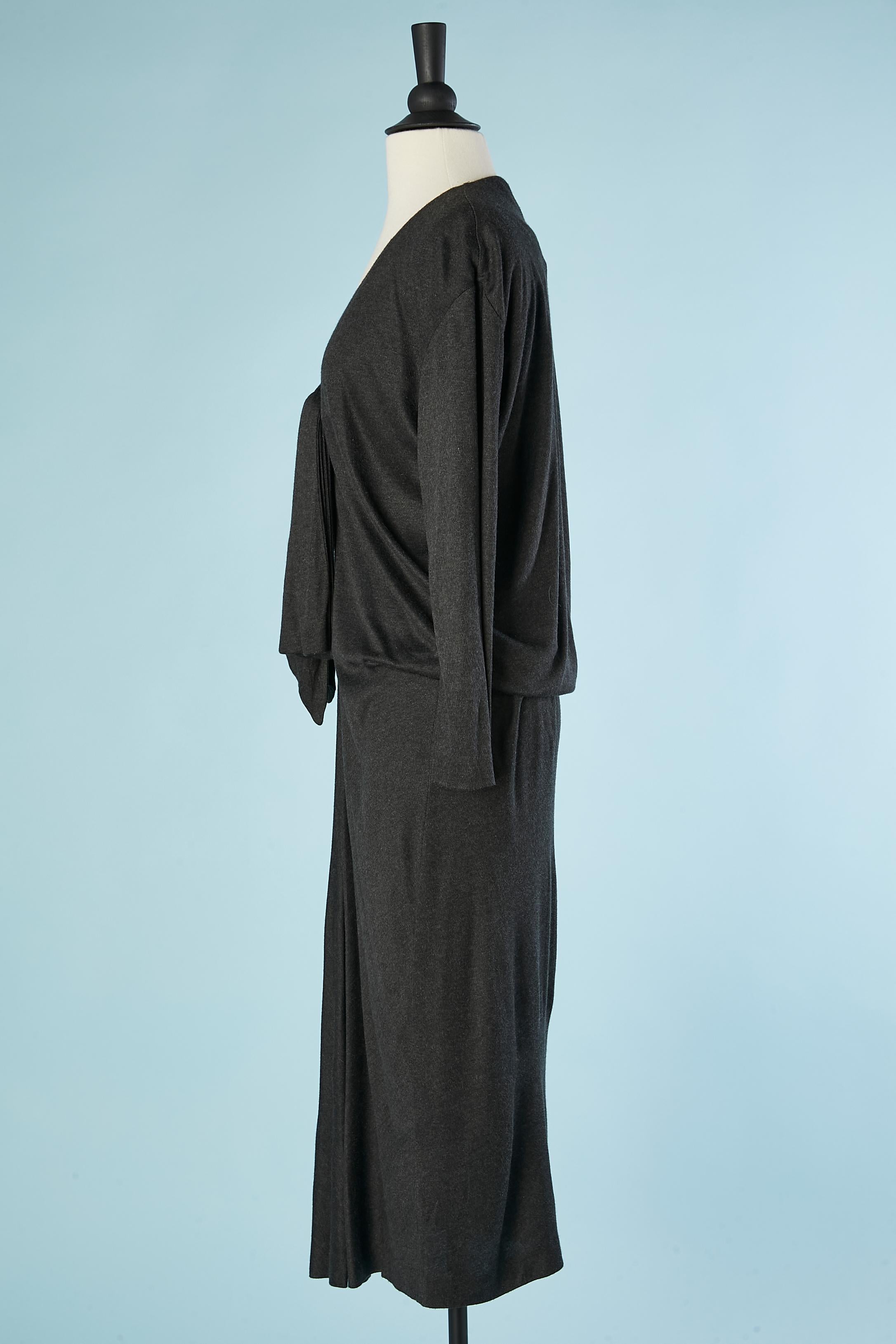 Black Anthracite drape jersey dress with bow in the middle front Yves Saint Laurent  For Sale