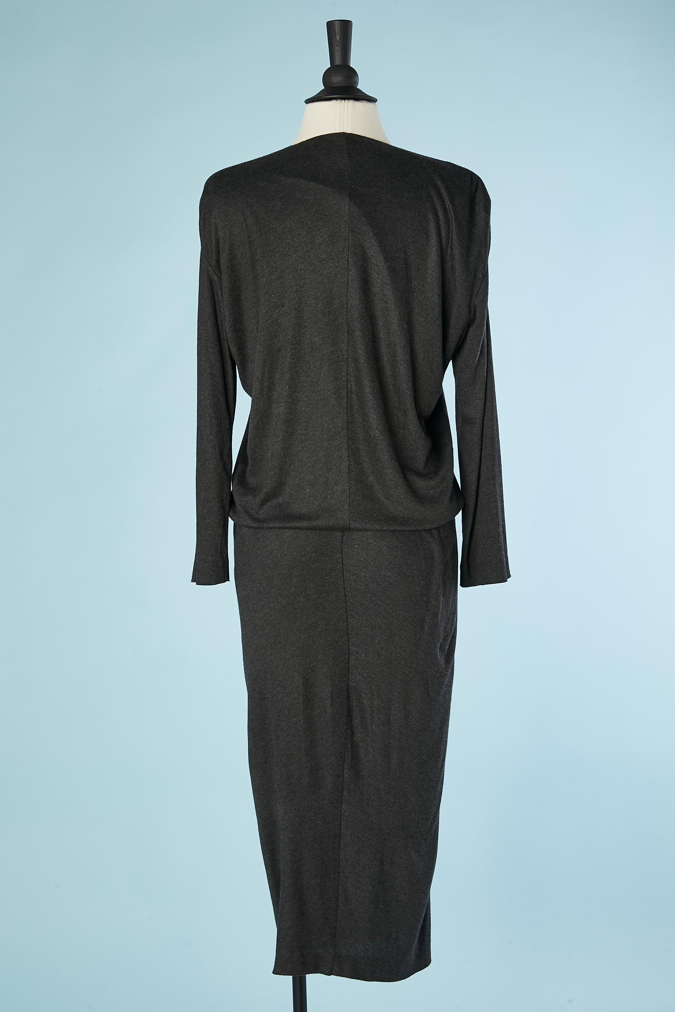 Anthracite drape jersey dress with bow in the middle front Yves Saint Laurent  In Excellent Condition For Sale In Saint-Ouen-Sur-Seine, FR