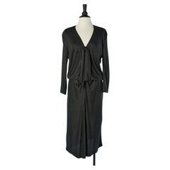 Anthracite drape jersey dress with bow in the middle front Yves Saint Laurent 