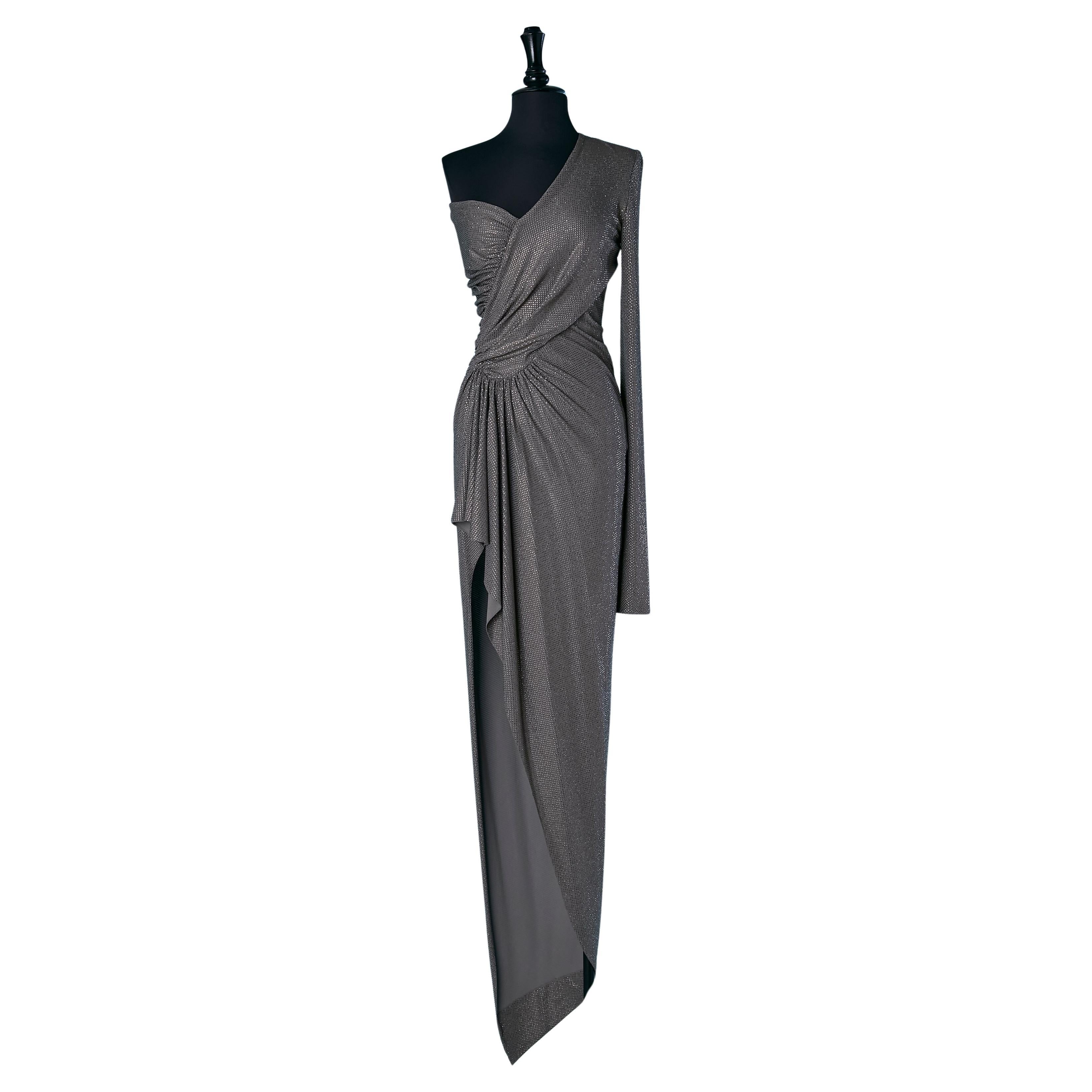 Anthracite grey asymmetrical draped jersey evening dress ALEXANDRE VAUTHIER