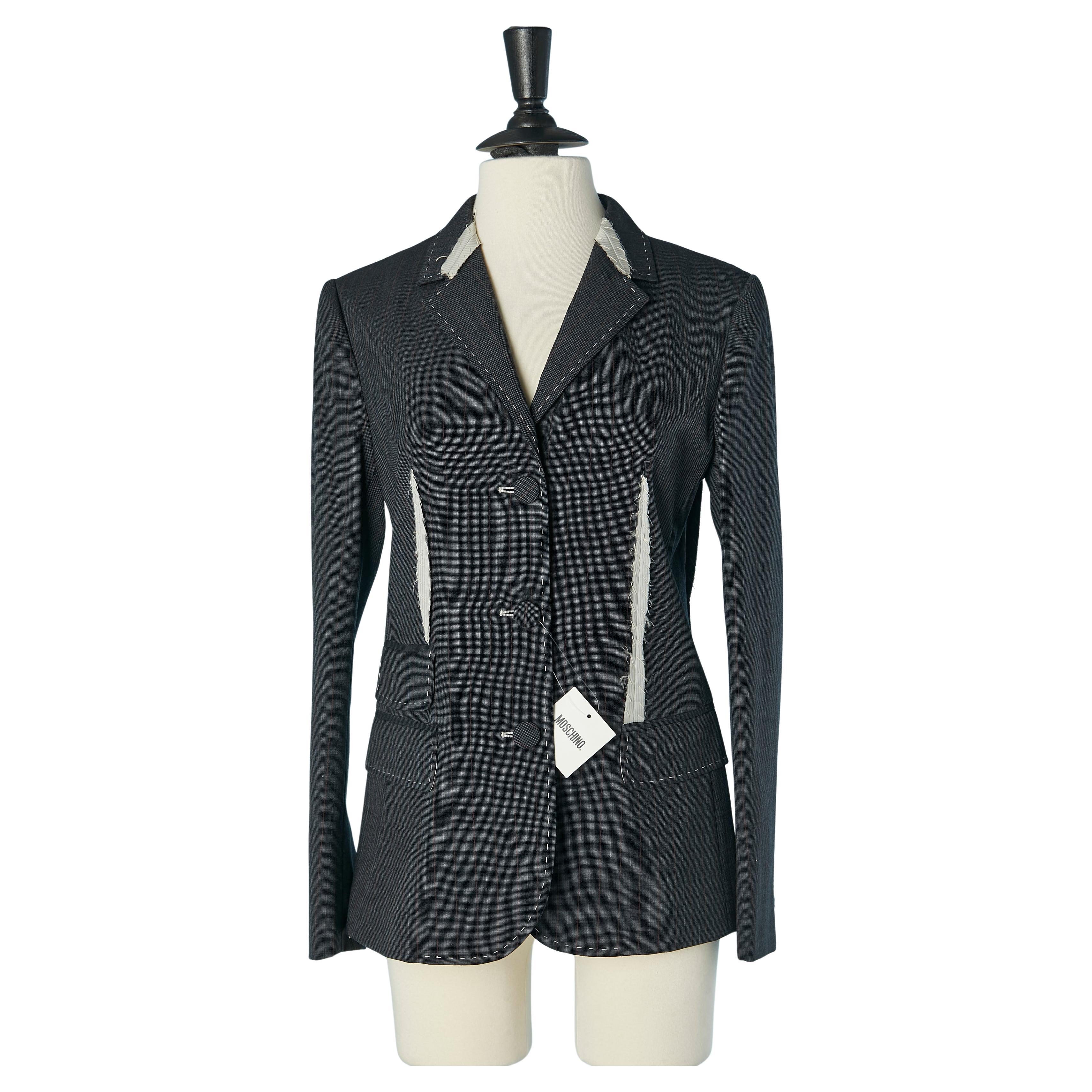 Anthrazitgrauer einreihiger Blazer mit Außennadel MOSCHINO Neu im Angebot