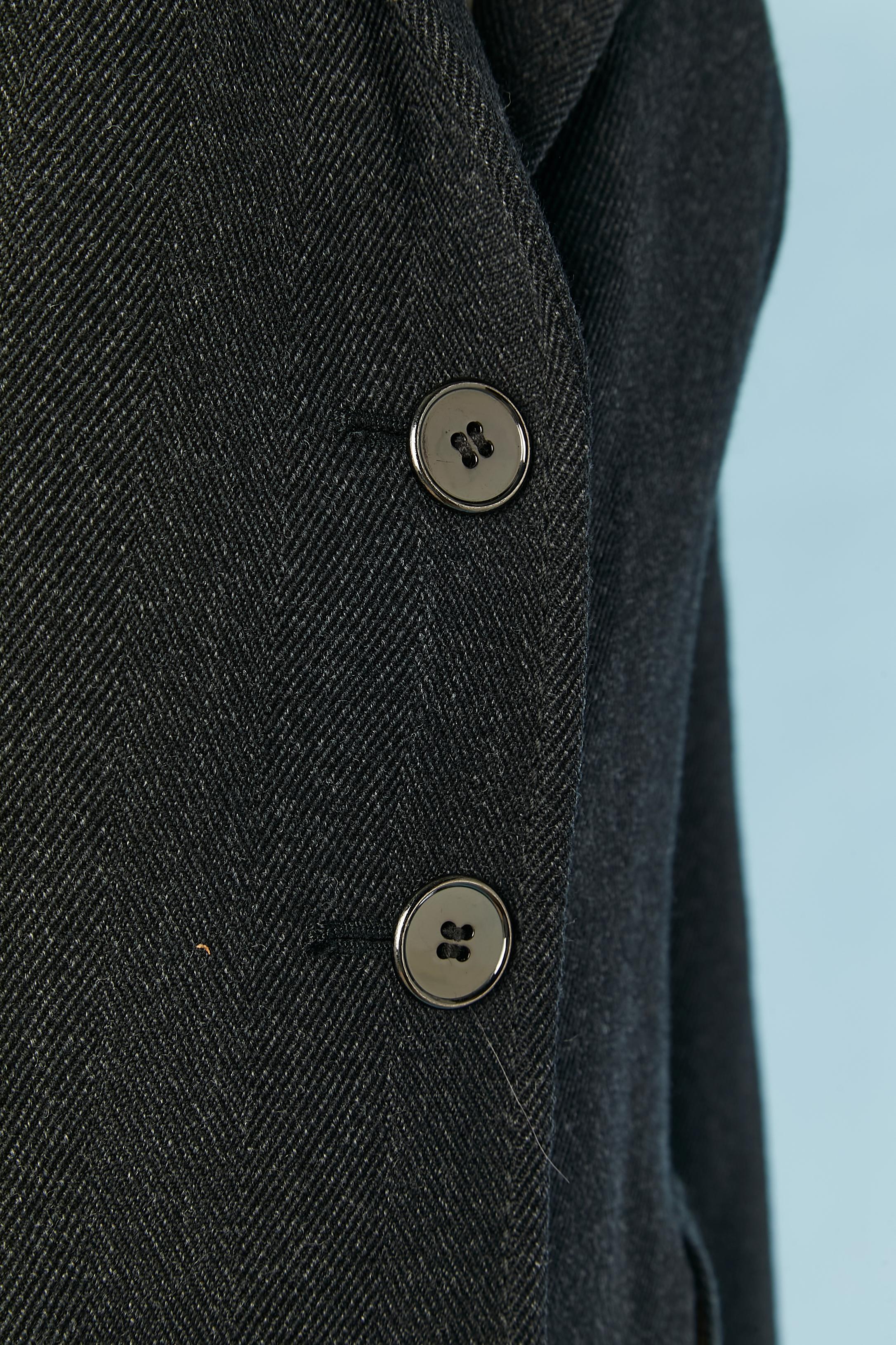 Black Anthracite grey wool chevron skirt suit DOLCE & GABBANA For Sale