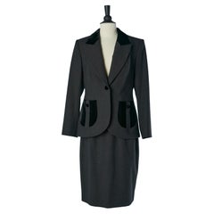 Anthrazitgrauer Wollrock mit Samtdetails EMMANUELLE KHANH