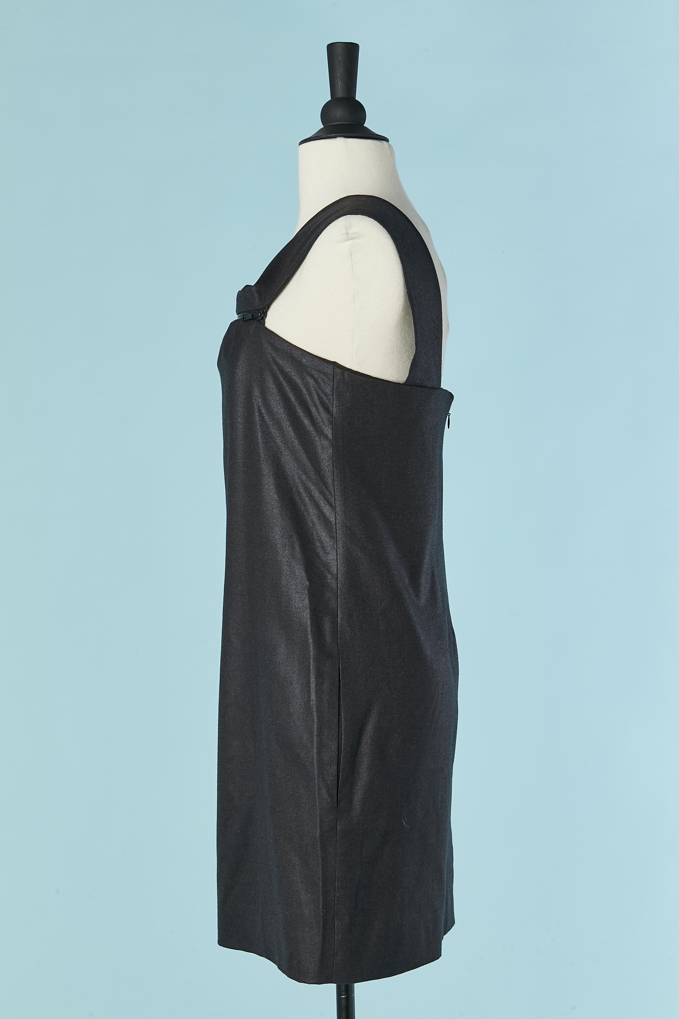 Anthracite grey wool sleeveless dress with zip on the bust CHLOE In Excellent Condition For Sale In Saint-Ouen-Sur-Seine, FR