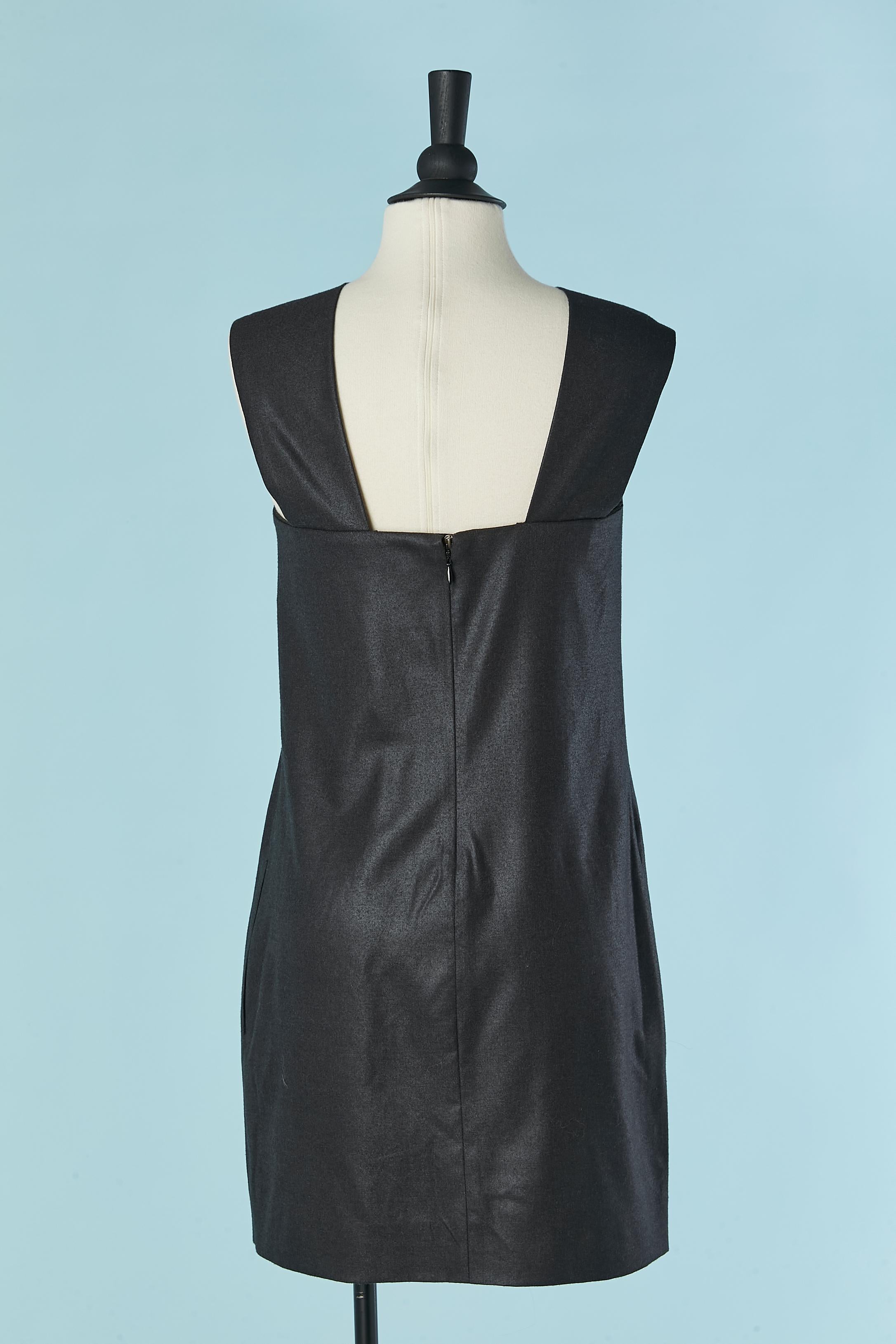 Women's Anthracite grey wool sleeveless dress with zip on the bust CHLOE For Sale