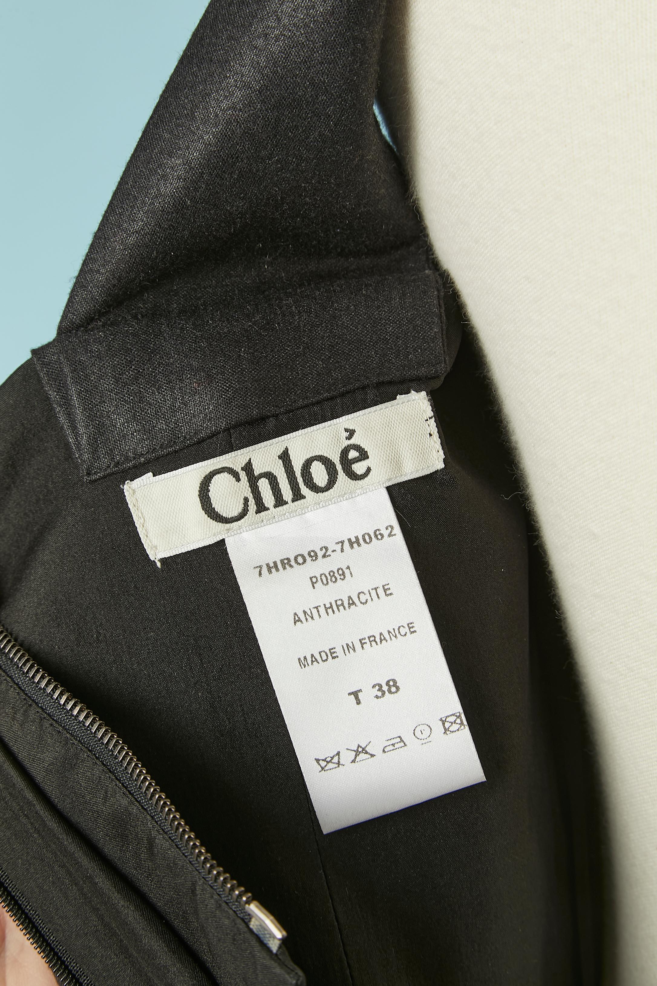 Anthracite grey wool sleeveless dress with zip on the bust CHLOE For Sale 2