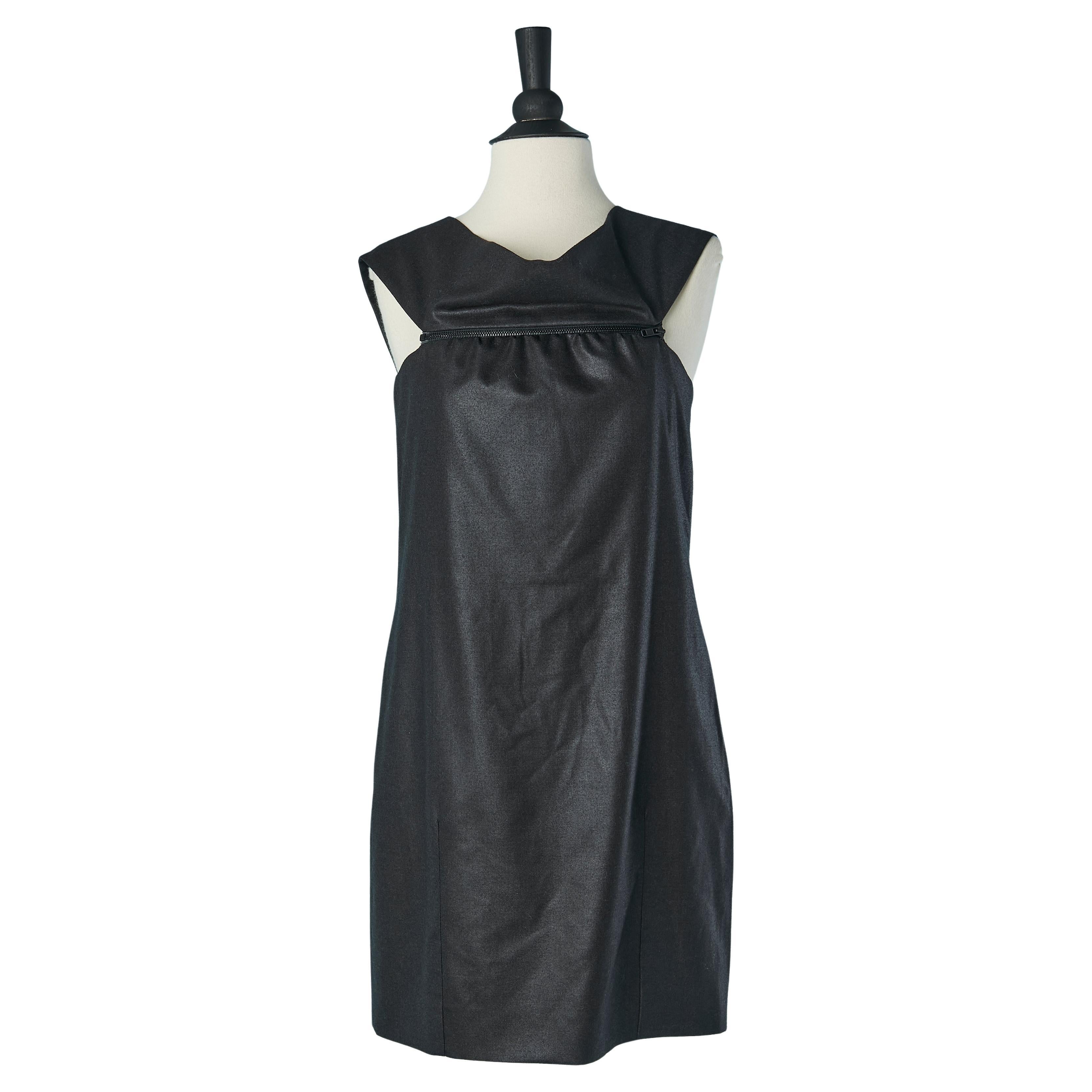 Anthracite grey wool sleeveless dress with zip on the bust CHLOE