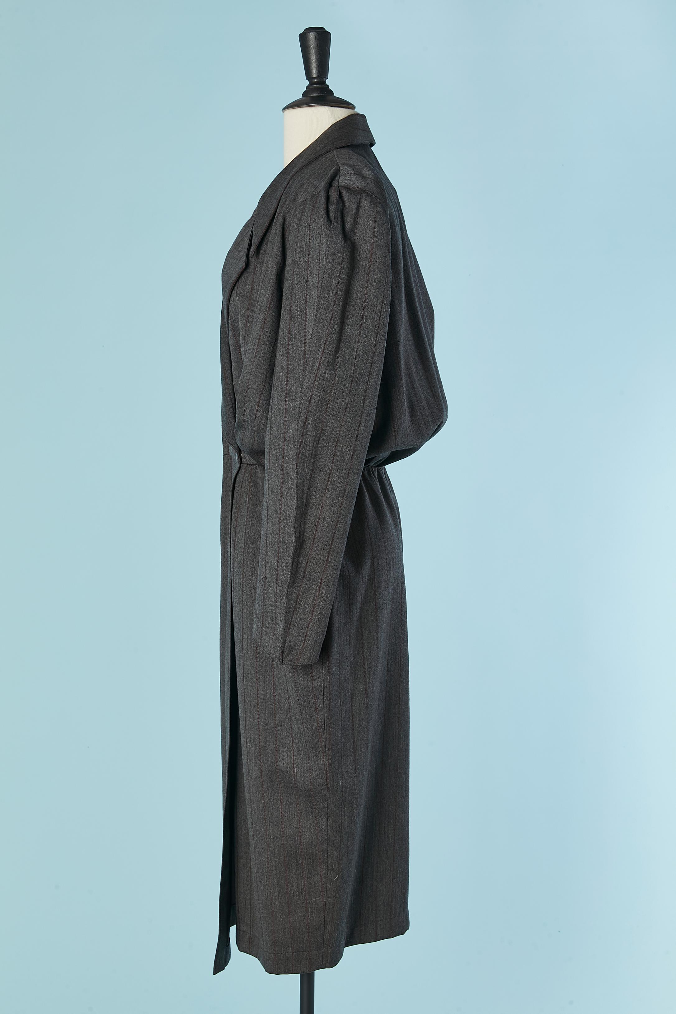 Vestido de lana gris antracita con rayas finas THIERRY MUGLER en venta 1