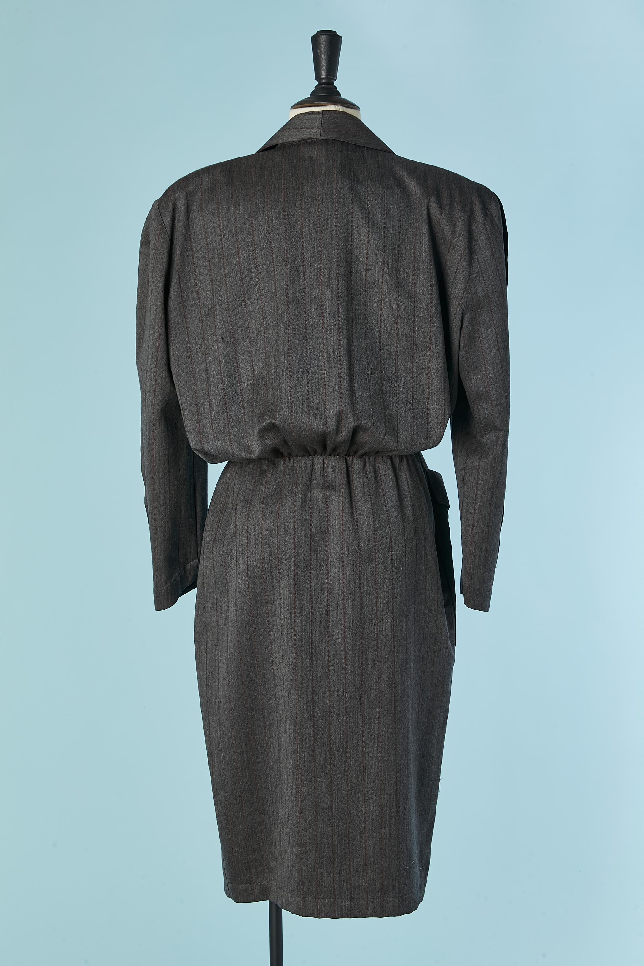 Vestido de lana gris antracita con rayas finas THIERRY MUGLER en venta 2