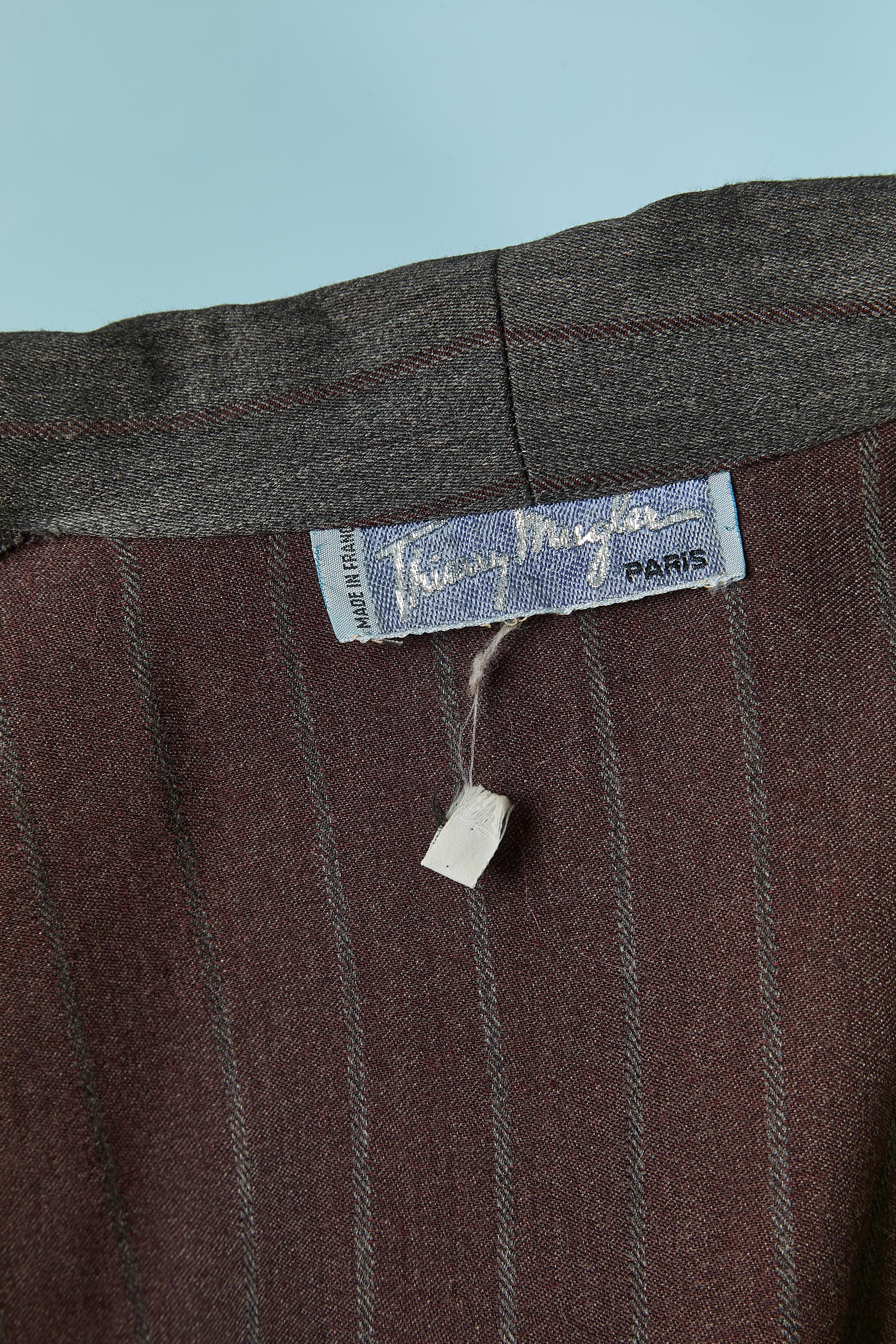 Vestido de lana gris antracita con rayas finas THIERRY MUGLER en venta 3