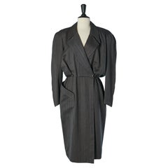 Abito in lana grigio antracite a righe sottili Thierry Mugler