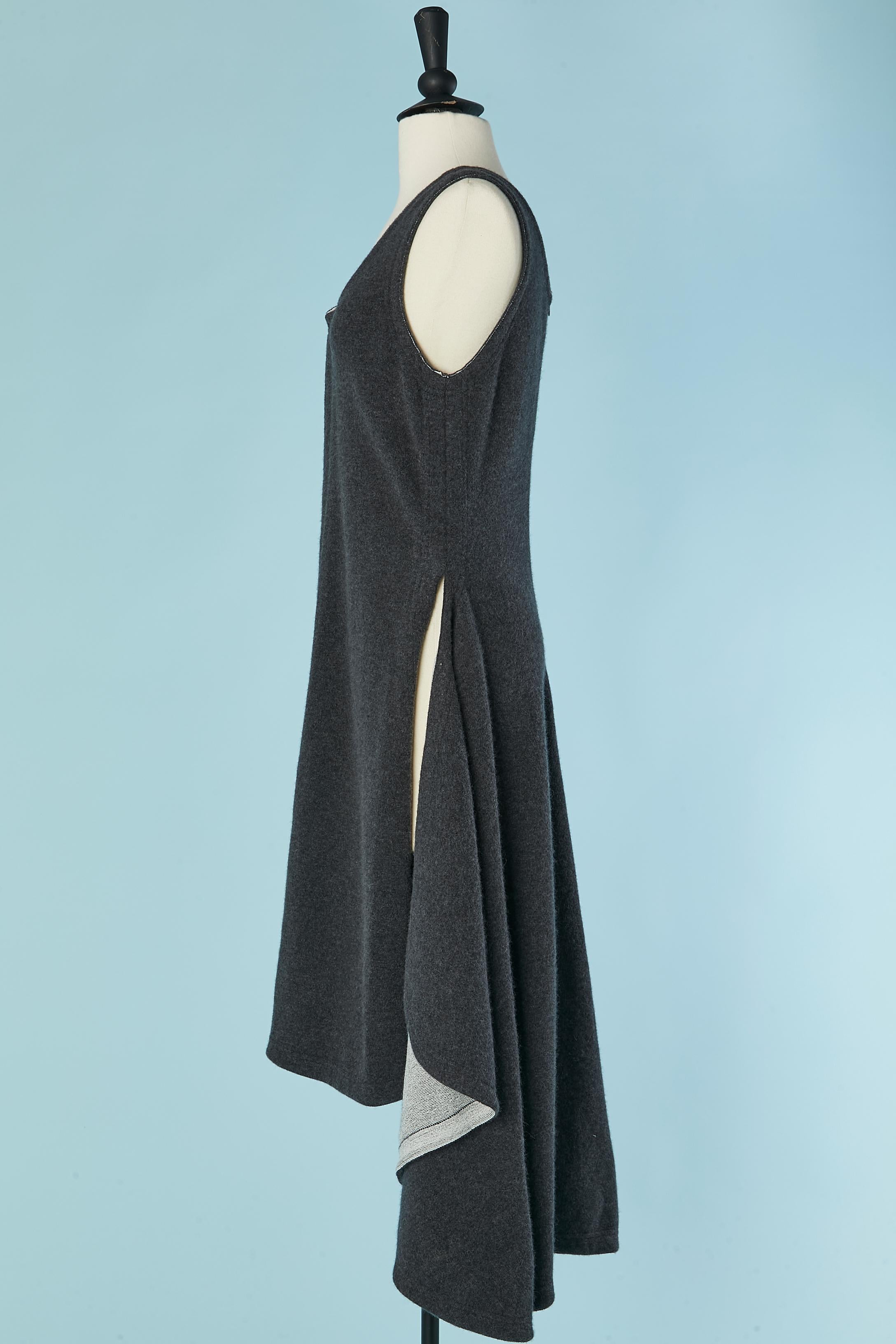 Women's Anthracite knit dress open on the side and longer on the back Céline For Sale