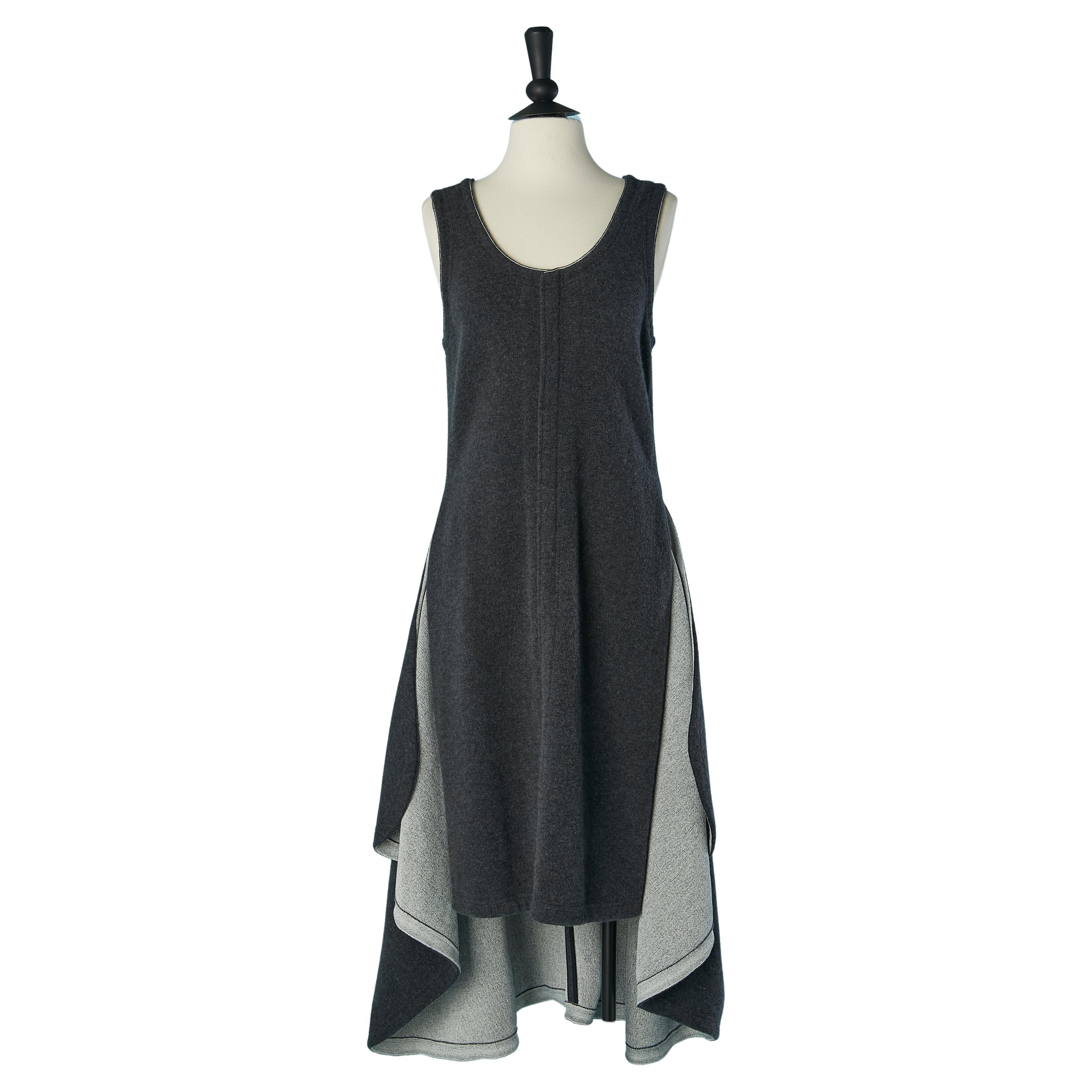 Anthracite knit dress open on the side and longer on the back Céline For Sale