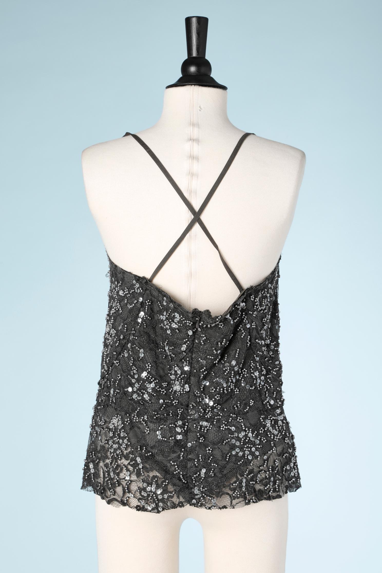 Donna Top in pizzo antracite con paillettes e perline Junya Watanabe Comme des Garçons in vendita
