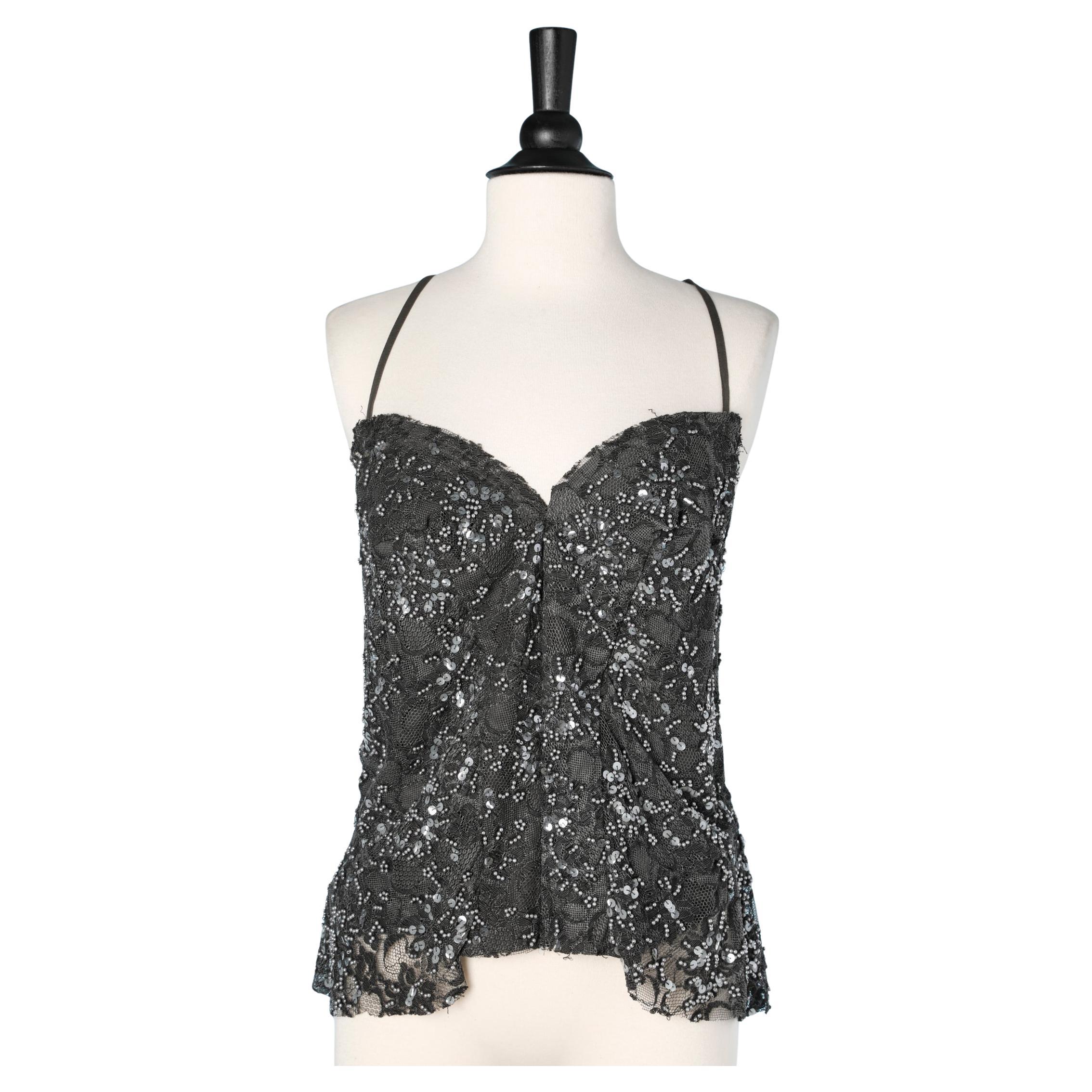 Top in pizzo antracite con paillettes e perline Junya Watanabe Comme des Garçons in vendita