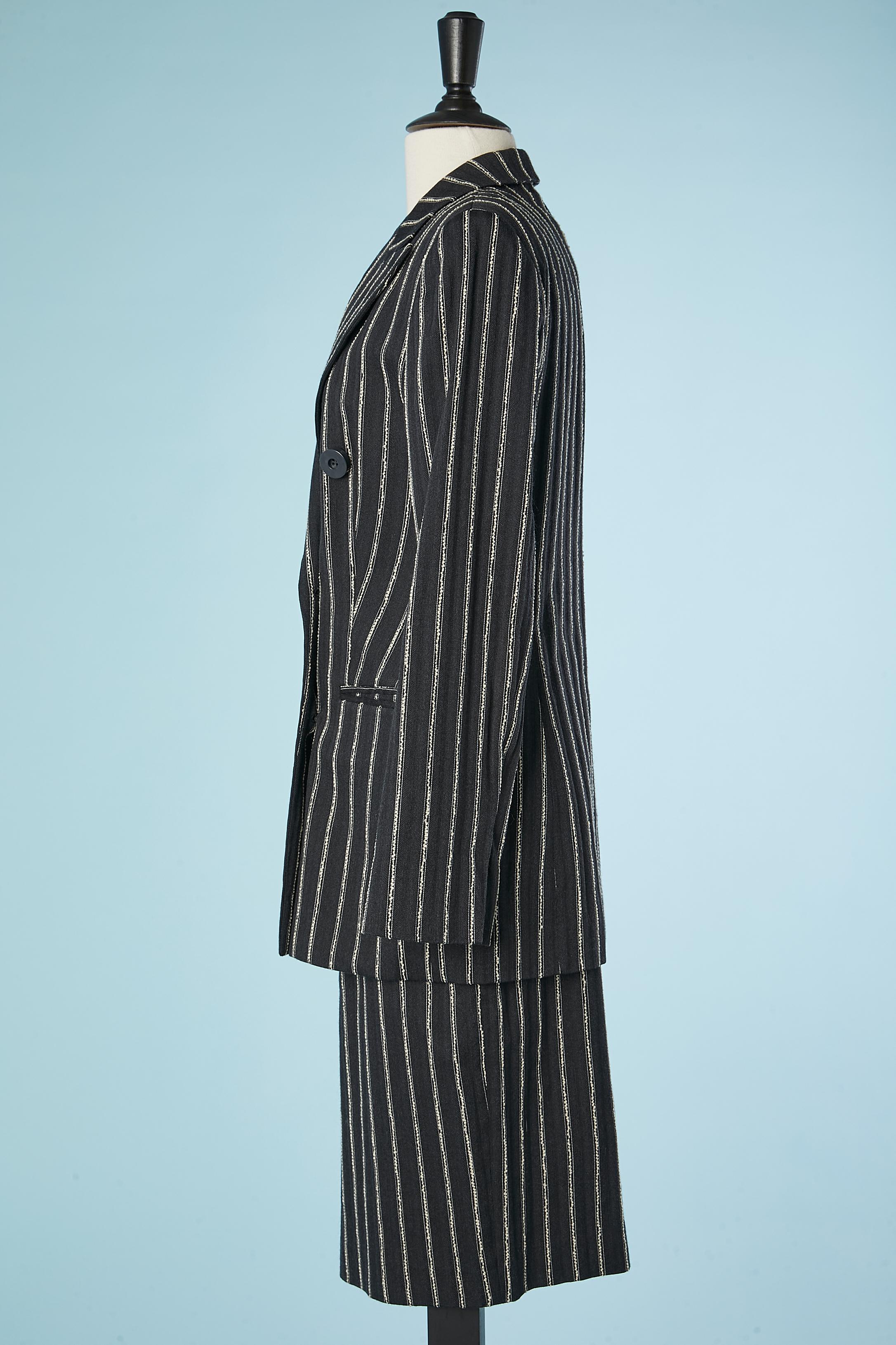 Anthracite striped wool and cotton double-breasted skirt suit Studio Ferré  In Excellent Condition For Sale In Saint-Ouen-Sur-Seine, FR