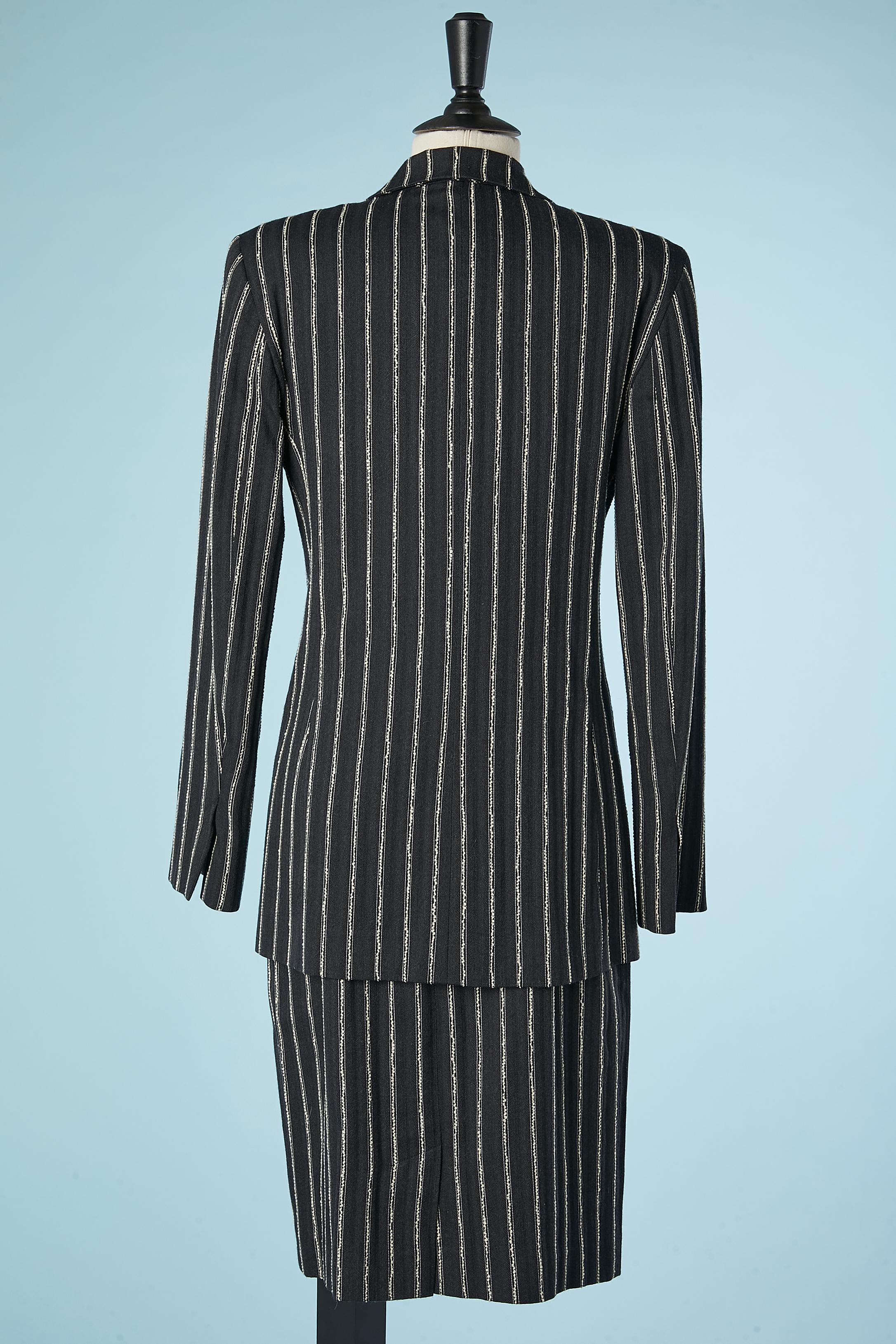 Women's Anthracite striped wool and cotton double-breasted skirt suit Studio Ferré  For Sale