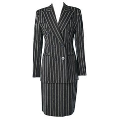 Anthracite striped wool and cotton double-breasted skirt suit Studio Ferré