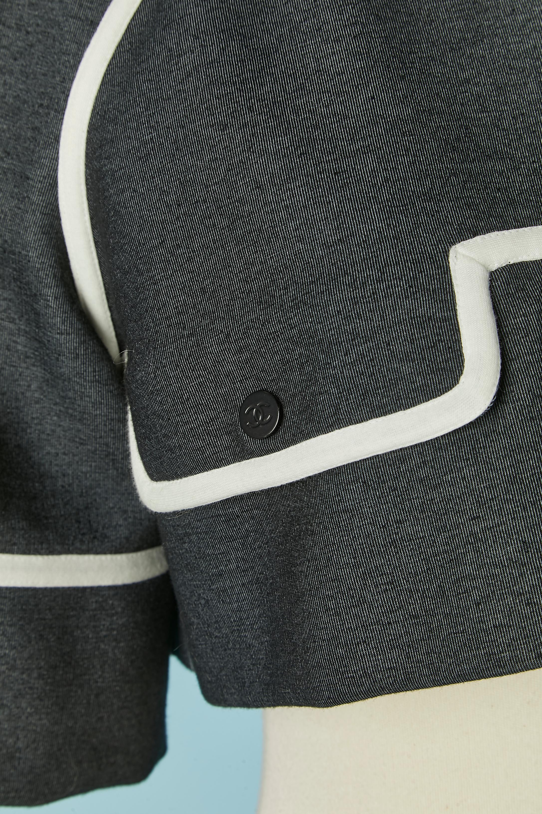 Black Anthracite technical jersey with hood, piping and white zip CHANEL For Sale