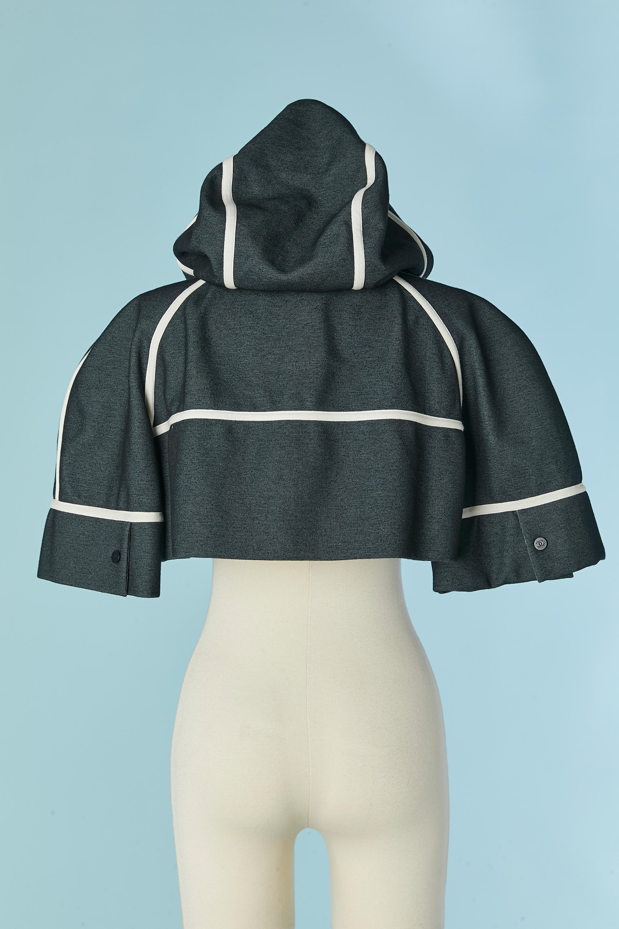 Women's Anthracite technical jersey with hood, piping and white zip CHANEL For Sale
