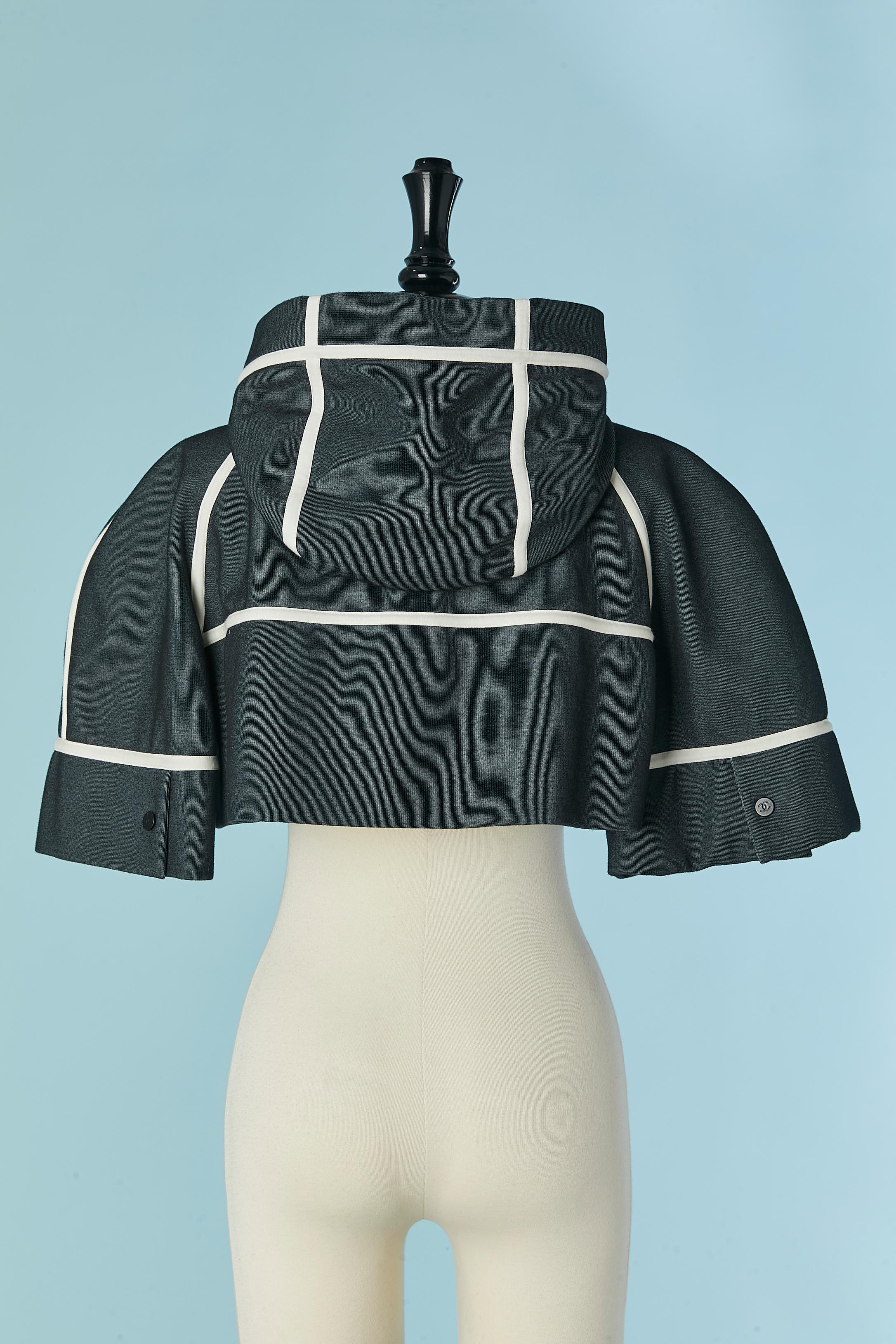 Anthracite technical jersey with hood, piping and white zip CHANEL For Sale 1