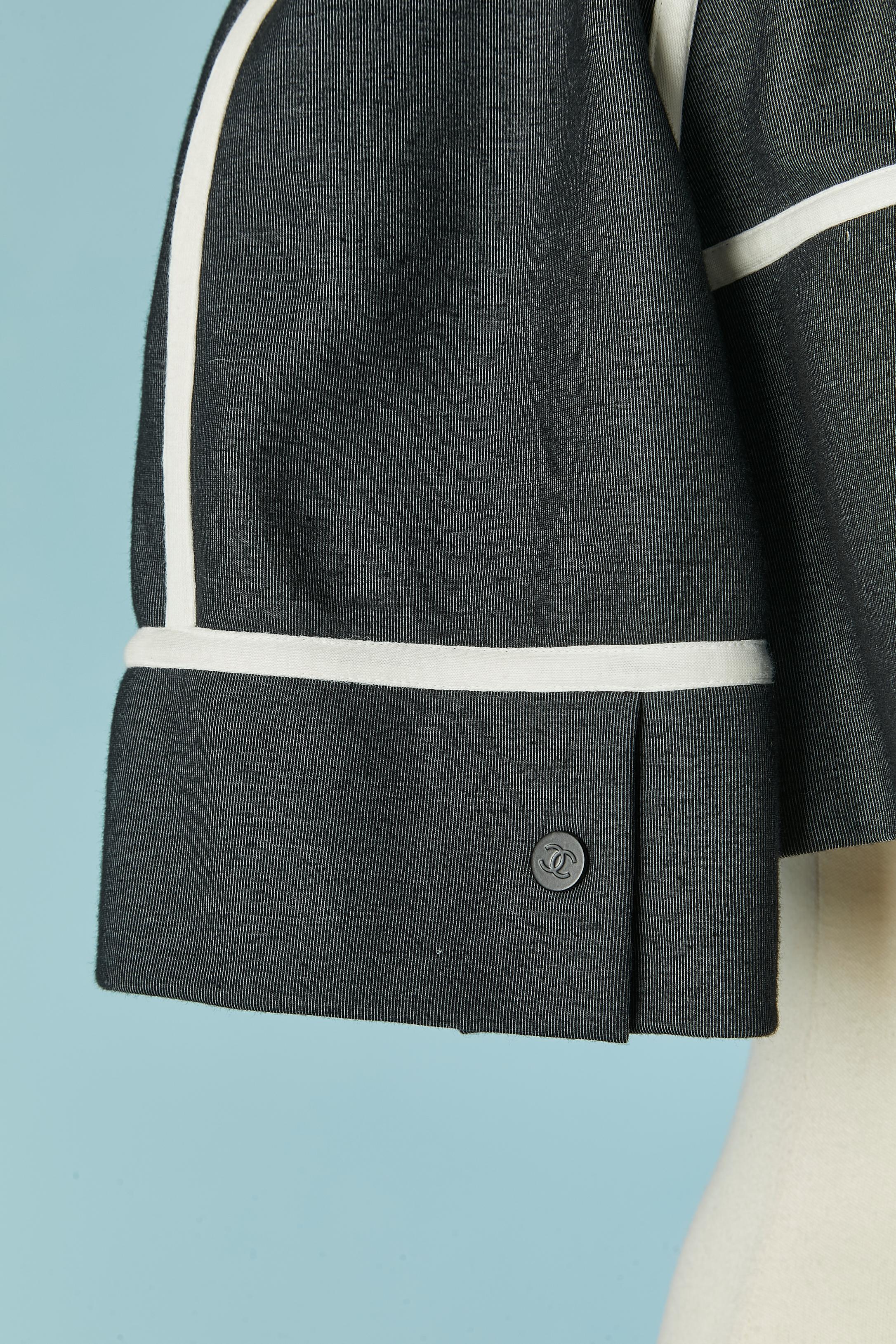 Anthracite technical jersey with hood, piping and white zip CHANEL For Sale 2