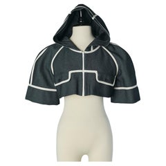 Anthracite technical jersey with hood, piping and white zip CHANEL