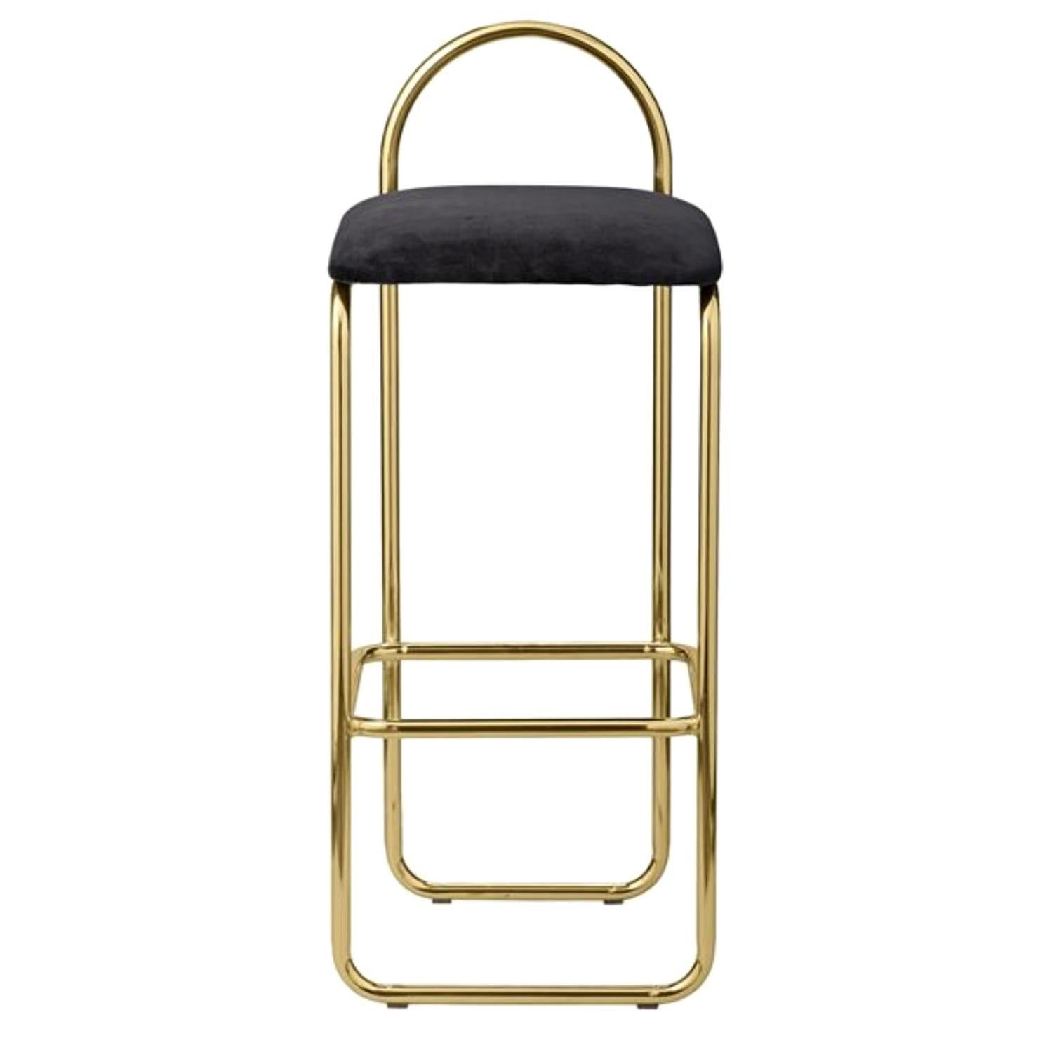 Anthracite Velvet and Gold Minimalist Bar Chair 92.5