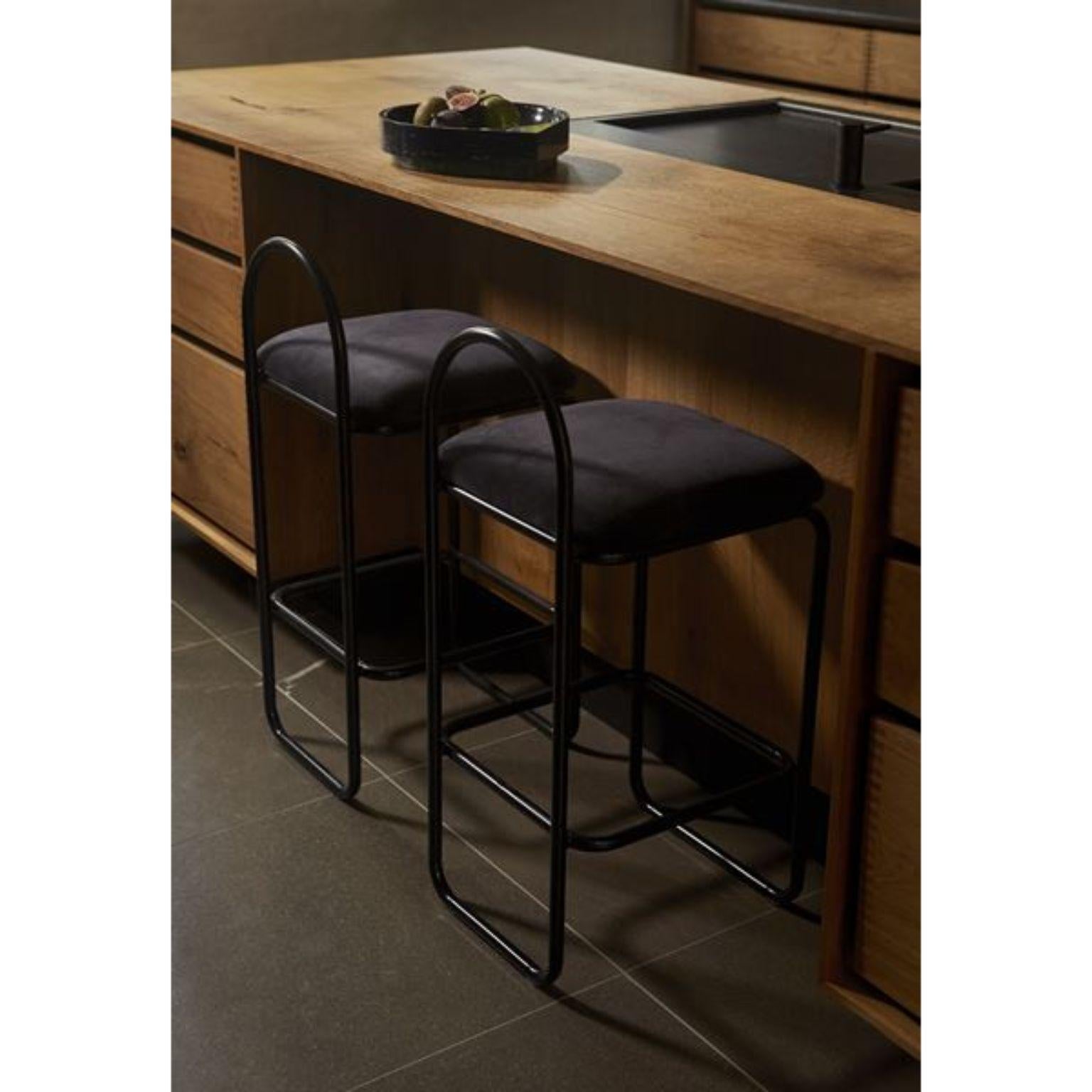 Anthracite Velvet and Gold Minimalist Bar Chair For Sale 4