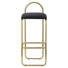 Anthracite Velvet and Gold Minimalist Bar Chair