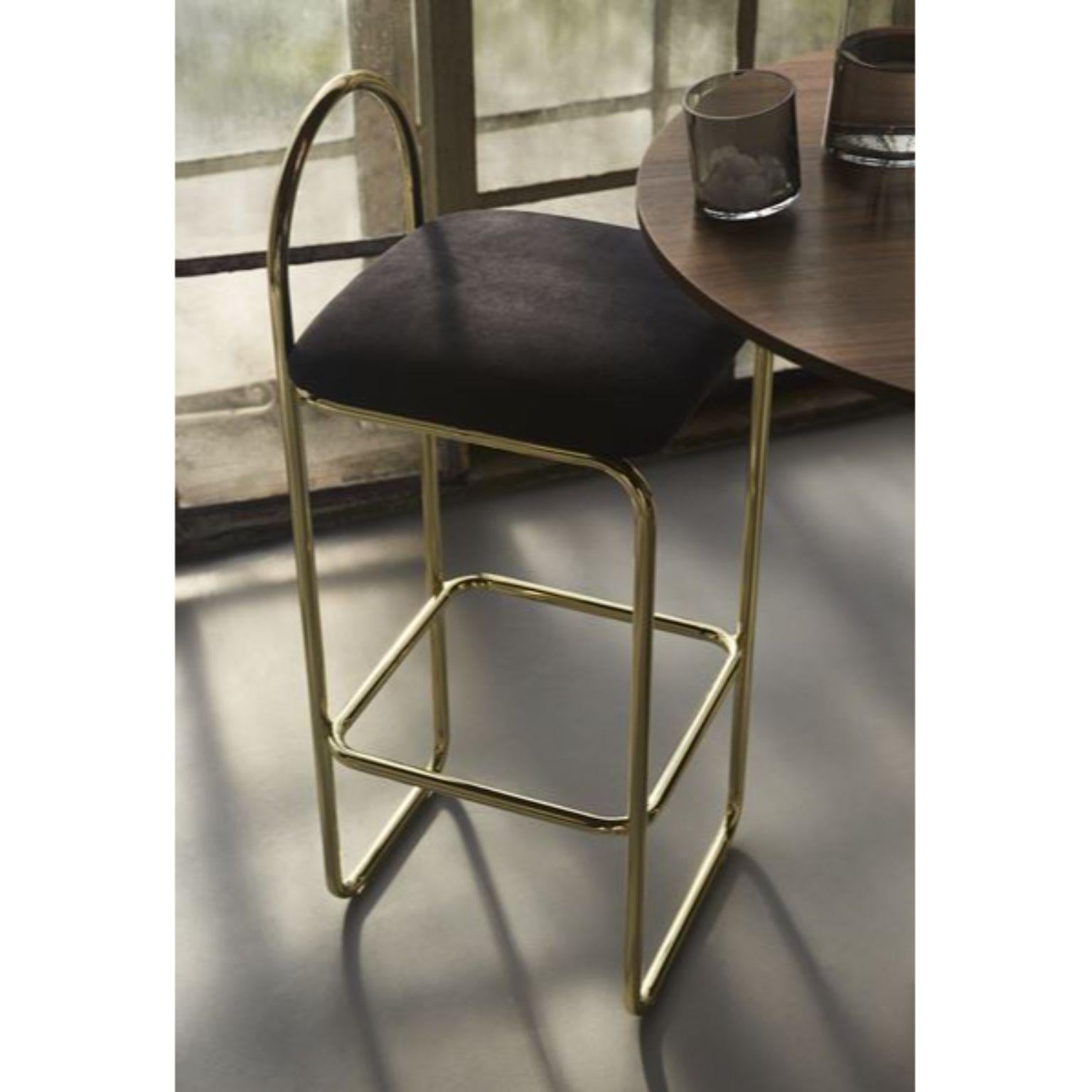 Anthracite Velvet and Gold Minimalist Bar Chair For Sale 2