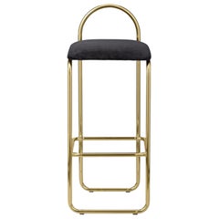 Anthracite Velvet and Gold Minimalist Bar Chair