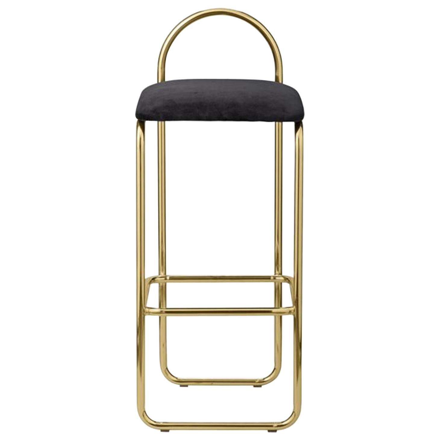 Anthracite Velvet and Gold Minimalist Bar Chair