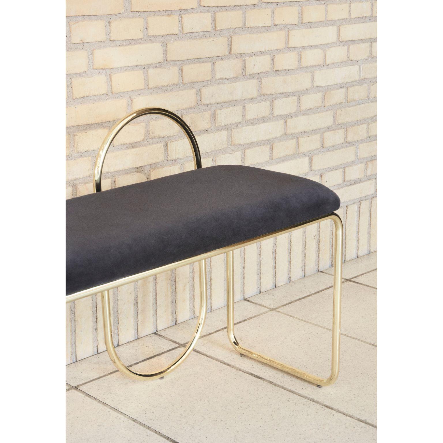 Anthracite Velvet and Gold Minimalist Bench For Sale 3