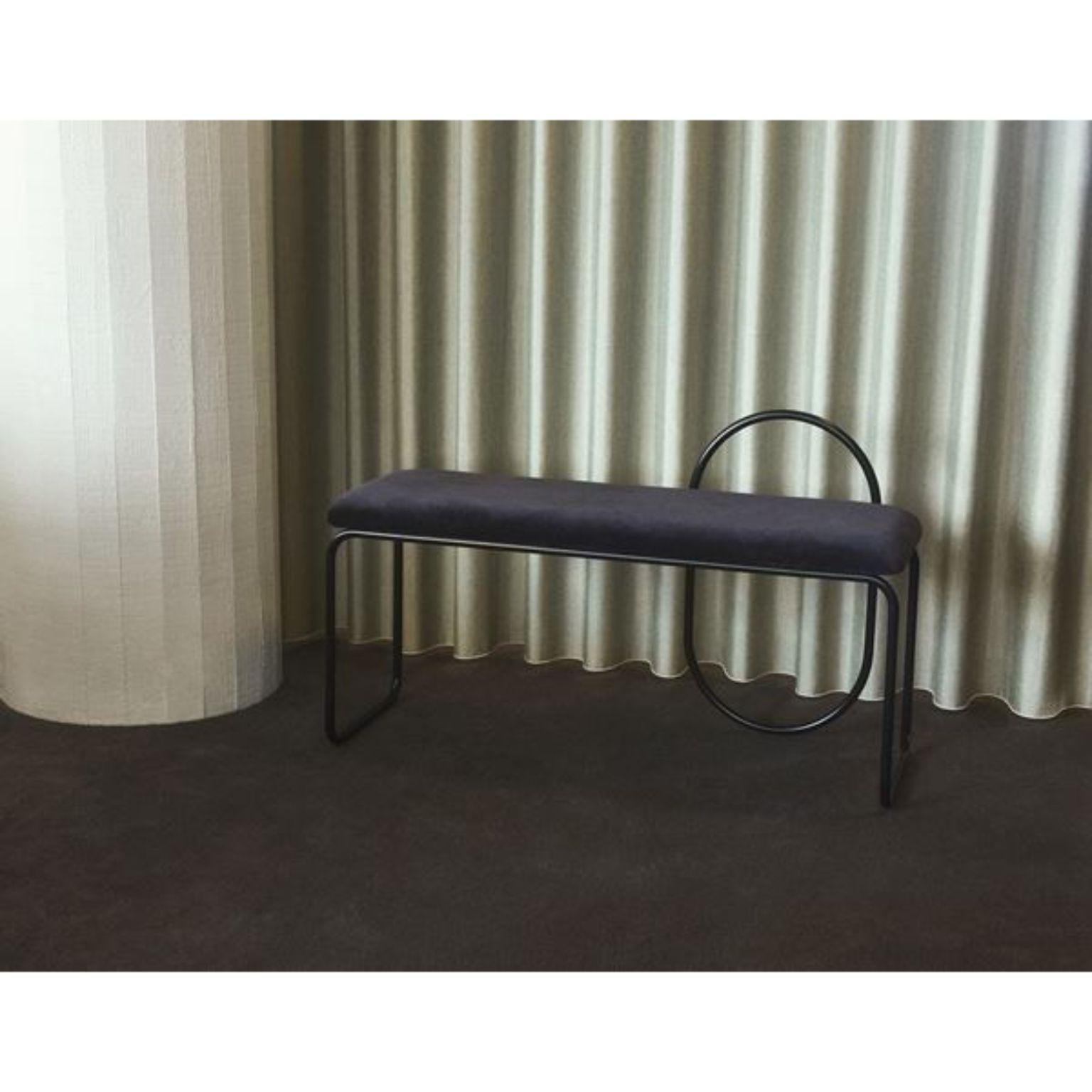 Anthracite Velvet and Gold Minimalist Bench For Sale 5