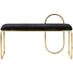 Anthracite Velvet and Gold Minimalist Bench